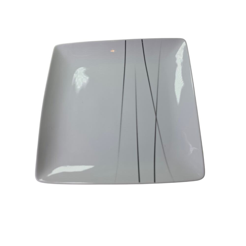 Set of 2 OVER AND BACK Central Park Black Gray Stripes Square 11" Dinner Plates